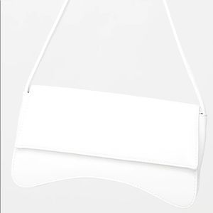 White PU Flap Over Baguette Shoulder Bag